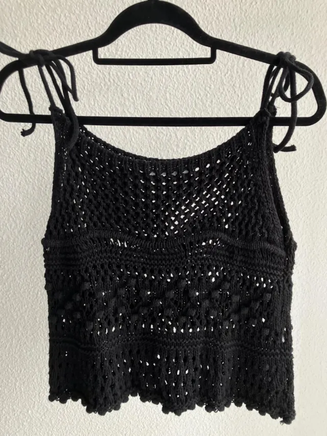 Top Zara Negro Crochet Talla M
