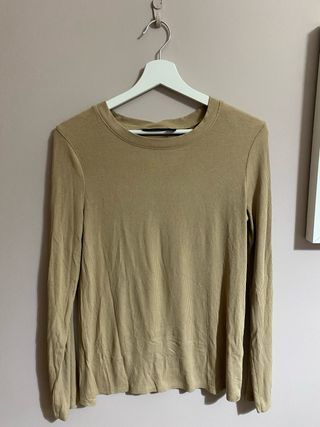 Jersey fino beige/caqui manga larga