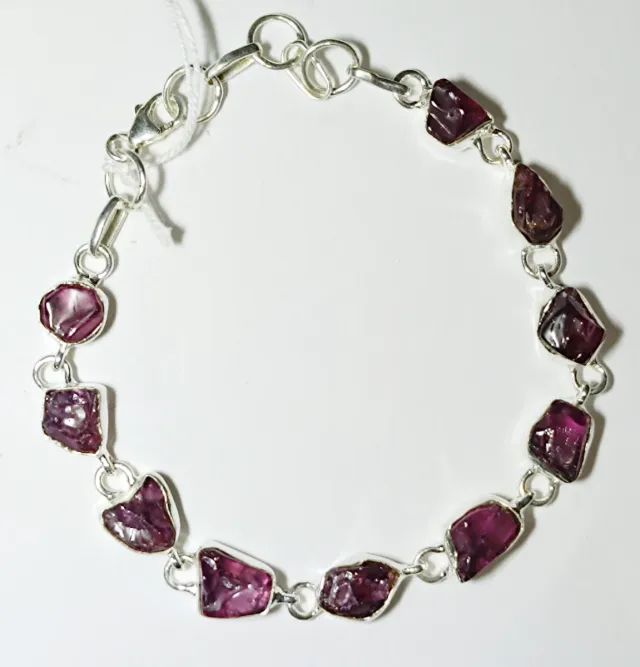 Pulsera Plata Granates Naturales Crudos