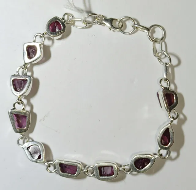 Pulsera Plata Granates Naturales Crudos