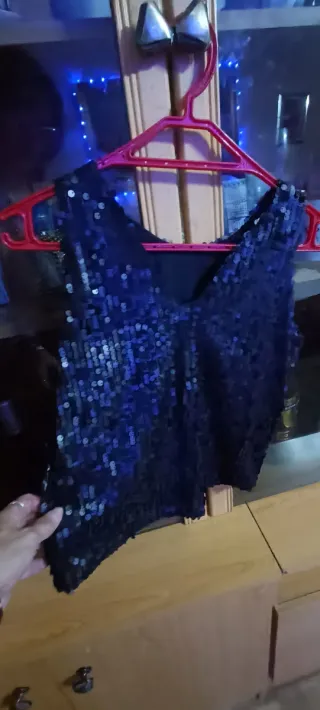 Top lentejuelas fiesta negro talla única