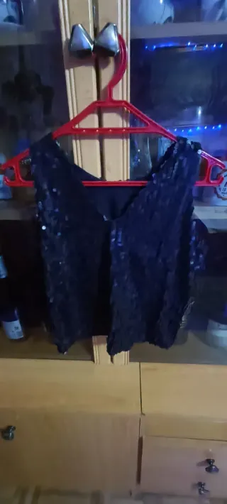 Top lentejuelas fiesta negro talla única