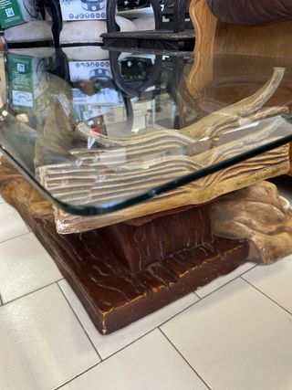 Mesa de centro cristal y madera