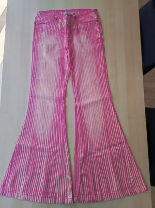 Pantalón campana rayas rosa y beige