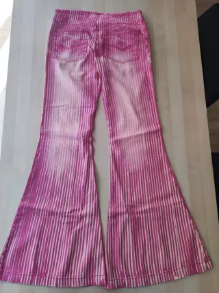 Pantalón campana rayas rosa y beige