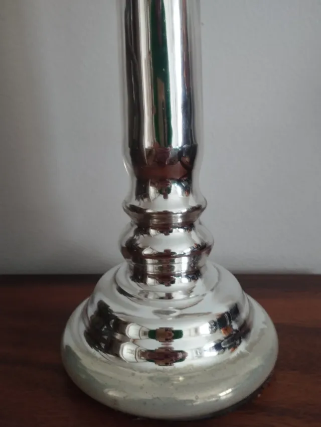 Candelabro alto cristal mercurizado plateado