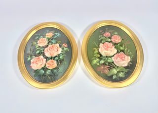 Coppia di quadri floreali vintage Bradford