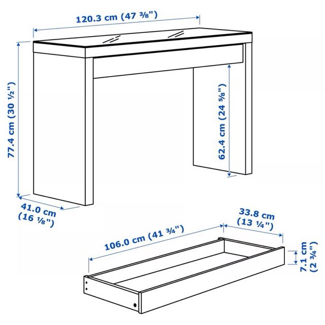 Toeletta IKEA MALM bianca 120x41 cm