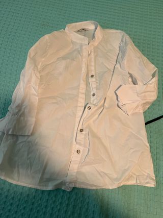 Camisa blanca cuello mao mujer manga francesa lino