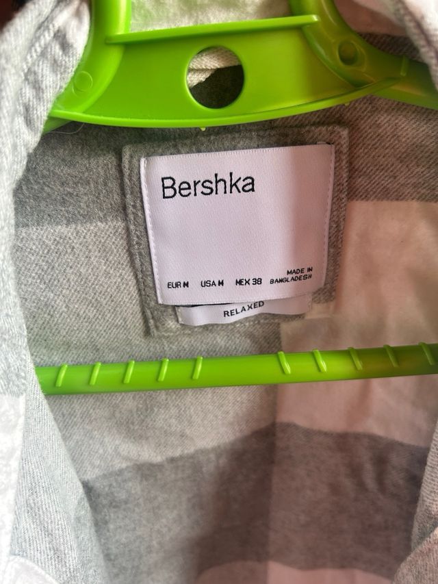 Camisa cuadros Bershka gris y blanca Talla M