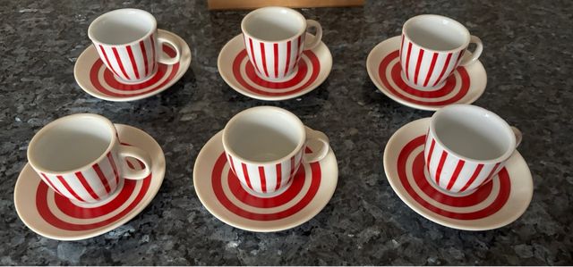 Set di 6 tazze da caffè piccole bianco e rosso