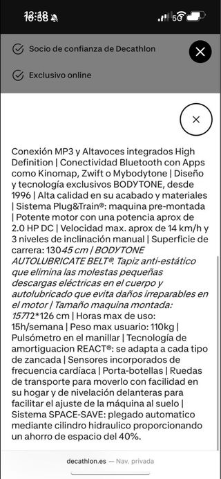 Cinta de correr BODYTONE