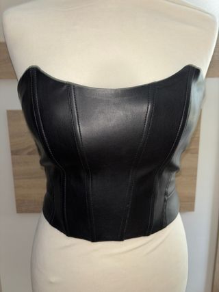 Top Corsé Negro Cuero