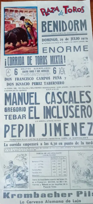 Cartel Toros Benidorm 29 Julio 1979