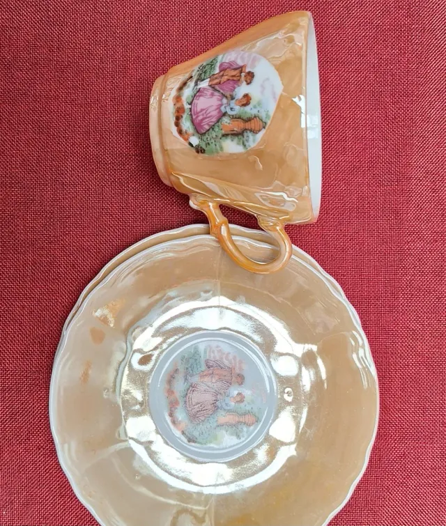 Juego de café porcelana dorado y naranja