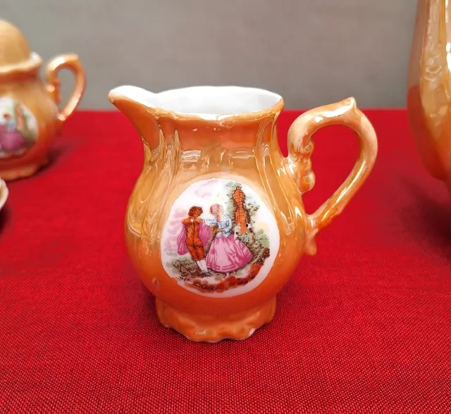 Juego de café porcelana dorado y naranja