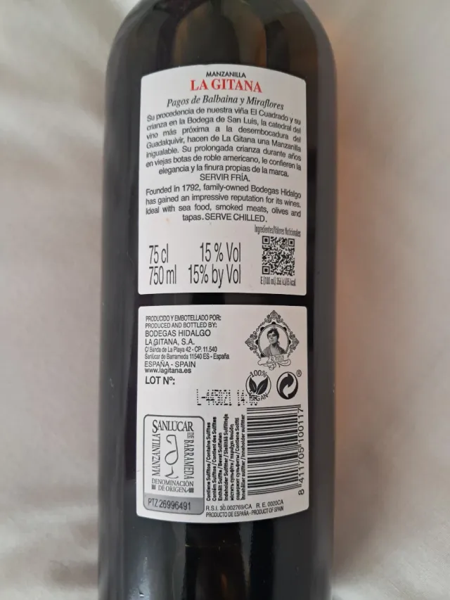 Botella Manzanilla La Gitana