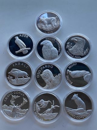 10 Medallas Plata 999 Proof Fauna Ibérica