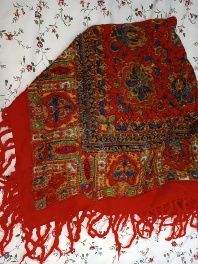 Mantón pañuelo lana vintage estampado