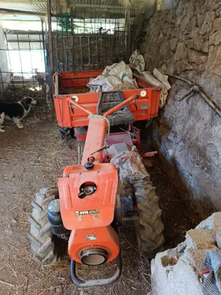 Motocultor con remolque y aperos