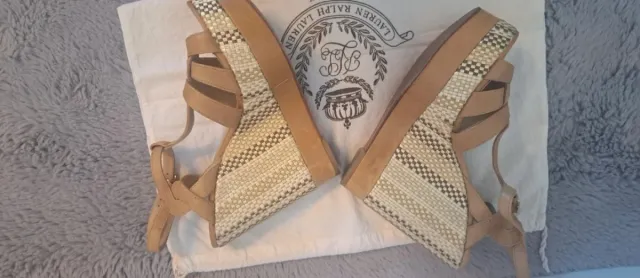 Sandalias cuña cuero Ralph Lauren beige