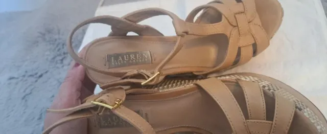 Sandalias cuña cuero Ralph Lauren beige