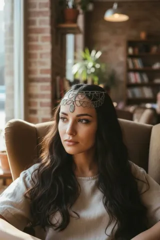 Tocado cadena plata estilo étnico