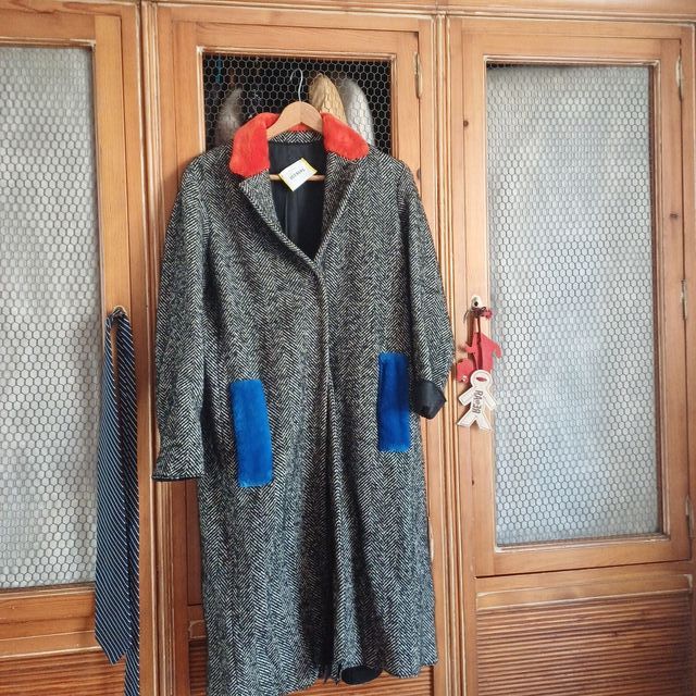 Abrigo de lana jaspeadoy azul