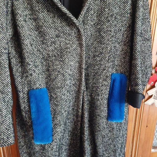 Abrigo de lana jaspeadoy azul