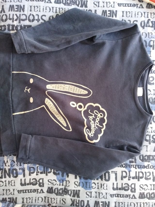 Sudadera azul con estampado de conejo