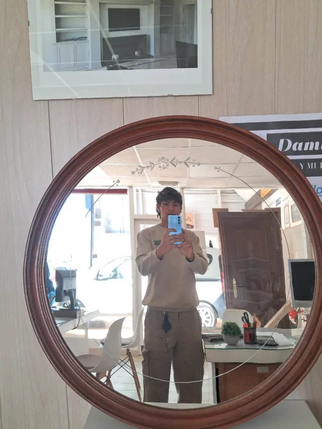 Specchio rotondo d'epoca in legno