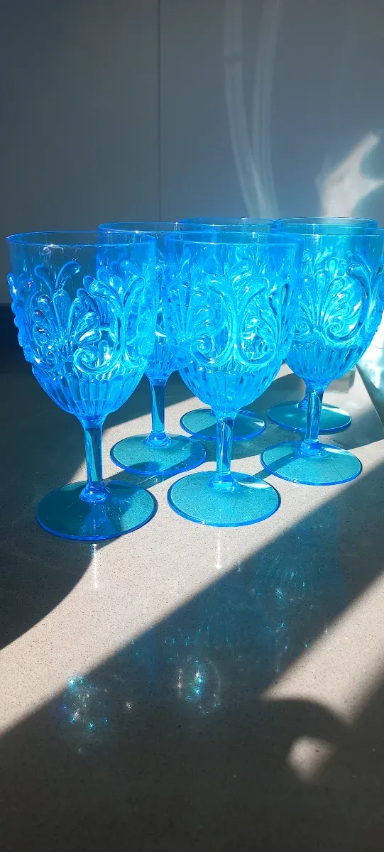 Juego 6 copas grandes de plástico azul