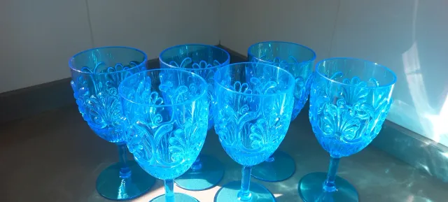 Juego 6 copas grandes de plástico azul