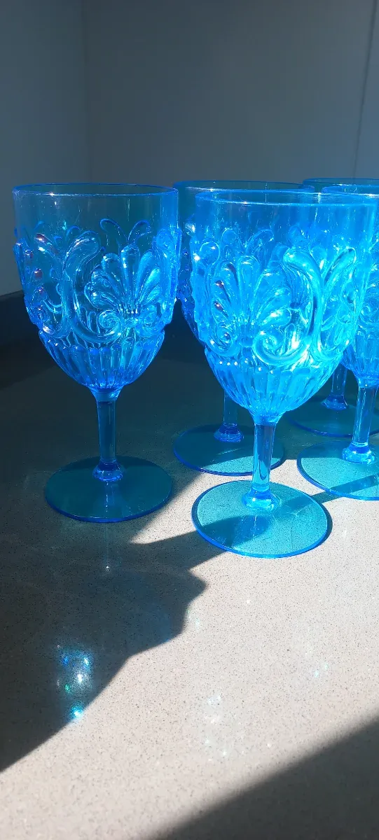 Juego 6 copas grandes de plástico azul