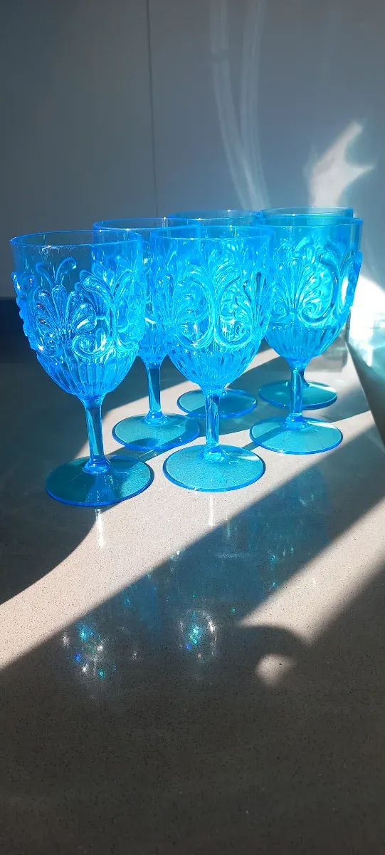 Juego 6 copas grandes de plástico azul