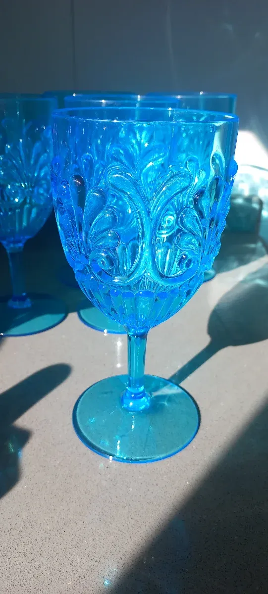 Juego 6 copas grandes de plástico azul