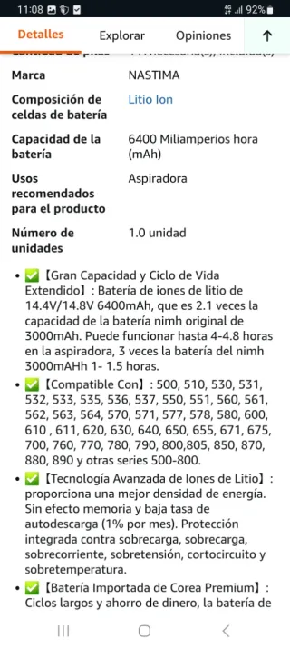 Batería NASTIMA 14.4V 6400mAh para Roomba – NUEVA
