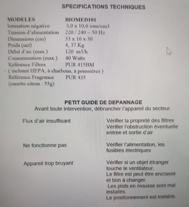 Purificador de aire Pur Line Biostop Biomed 101