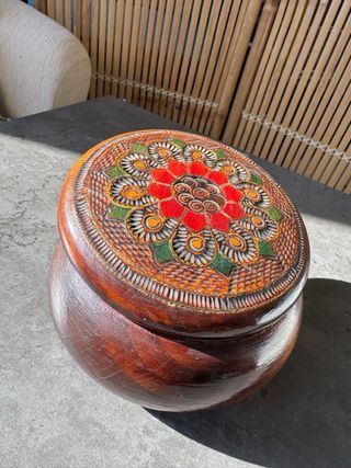 Scatola in legno intarsiato Polonia vintage