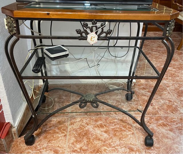 Mueble auxiliar madera, metal y cristal