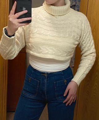 Jersey crop top tejido color crema