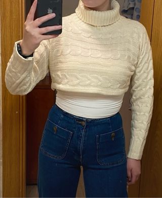 Jersey crop top tejido color crema