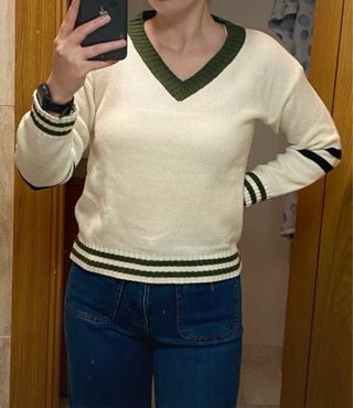 Jersey cuello V verde y blanco