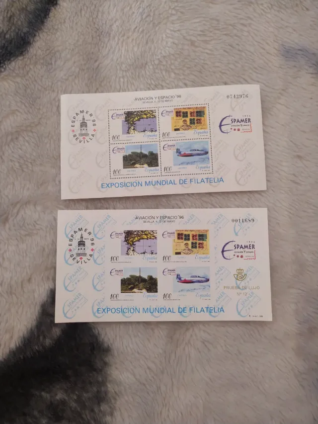 Foglietti di francobolli Spagna Avia e Spazio '96