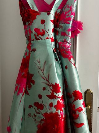 Vestido fiesta/ceremonia verde y rosa T.XL