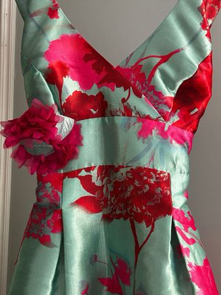 Vestido fiesta/ceremonia verde y rosa T.XL