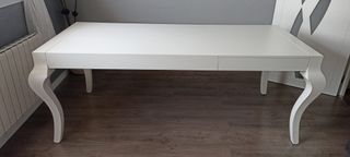 Mesa de salón extensible blanca lacada 140cm