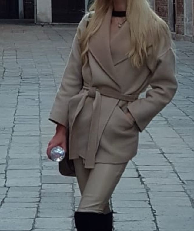 Abrigo lana Massimo Dutti Beige Talla S hand made