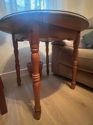 Mesa camilla redonda madera y cristal