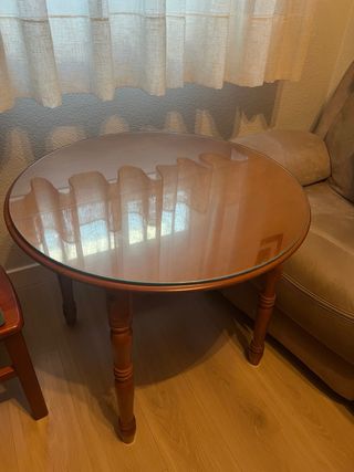 Mesa camilla redonda madera y cristal